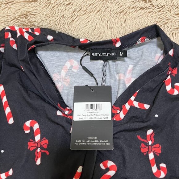 NEW Pretty Little Thing Candy Cane Romper Medium - Picture 4 of 4